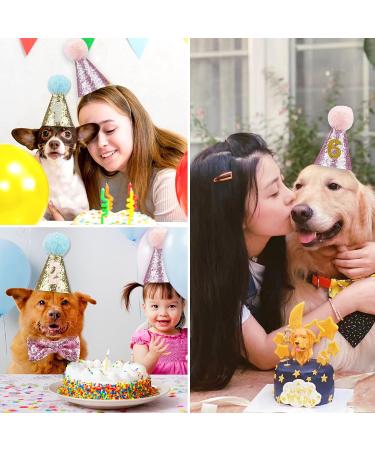 Dog Birthday Hat Dog Birthday Bandana Girl Hat Kit Bow Tie Collar With Gold Number for Pet Birthday Decorations Pet Puppy Cat Costumes Headwear Accessories Pink - Buy Online on GoSupps.com