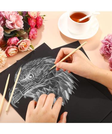 Scratch Paper Art Set - 60 Pcs Scratchboard Craft Kit for Kids & Adults - DIY Birthday Party Gift Supplies - 7.2x5 Inch Black Scratch off Paper Pad with Wooden Stylus - Buy Online on GoSupps.com