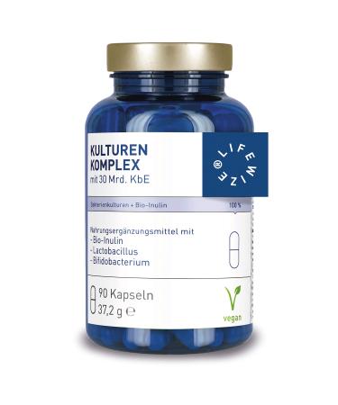 LIFEWIZE Cultures Complex 30 Mrd. KBE intestinal bacteria probiotics lactobacillus rhamnosus + bifidobacteren with organic inulin - high dose vegan & without additives