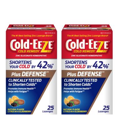 Cold-Eeze Plus Defense Natural Citrus with Elderberry Zinc Lozenges Reduces Duration of The Common Cold Sambucus Nigra Echinacea and Rose Hips 25 Ct Pack of 2