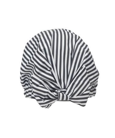 Kitsch Luxury Waterproof Reusable Shower Cap for Women with Long Hair - Black and White Stripe | Fashionable and Practical - Buy Online on GoSupps.com