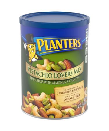 PLANTERS Pistachio Lover's Mix, 1.25 lb. Resealable Canister - Deluxe Pistachio Mix: Pistachios, Almonds & Cashews Roasted in Peanut Oil with Sea Salt - Kosher, Savory Snack 1.15 Pound (Pack of 1)