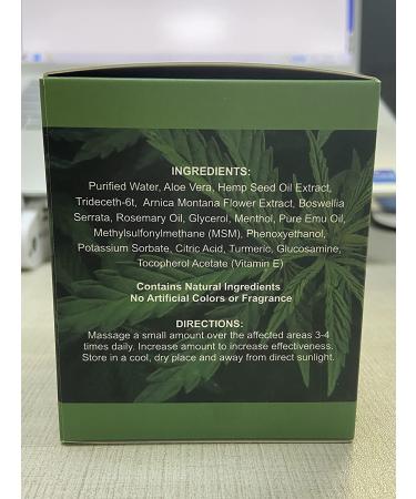 Natural Hemp Cream with Arnica, MSM, Turmeric, Emu Oil, Menthol, Aloe - 8 fl oz for Pain Relief in Muscles, Joints, Lower Back, Knees, Neck, Fingers, Elbows - Buy Online on GoSupps.com