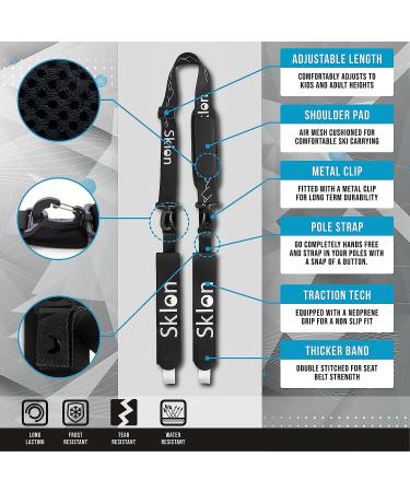 Sklon Ski Strap and Pole Carrier | Easy Transport for Ski Gear | Cushioned Shoulder Sling | Ideal for Families - Men, Women, Kids | Black - Buy Online on GoSupps.com