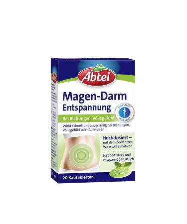 Abbey stomach intestinal relaxation - for bloating feeling of fullness and belching - high -dose - with Simeticon - peppermint taste - 1 x 20 chewing tablets 20 pieces (1 Pack)
