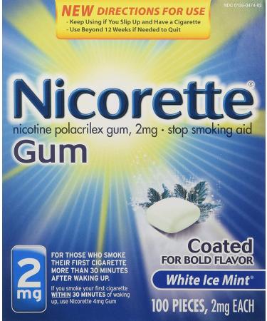 Nicorette OTC Stop Smoking Nicotine Gum, 2mg-White Ice Mint-100 ct.