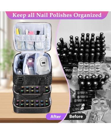 Nail Polish Organizer Case - Holds 84 Bottles & Nail Lamp | Large Manicure Storage Bag (Black) - Perfect for Nail Polish Kits - Buy Online on GoSupps.com