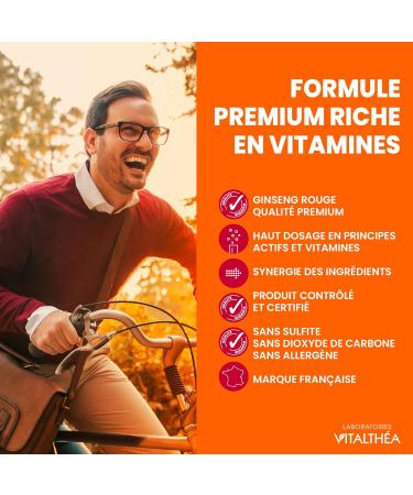 GINSENG RED PREMIUM I Best Combination Mineral Vitamins: Root (150mg) Panax Leaf Asian Ginseng (40mg) Vitamins B5 B6 B9 100% AR I Anti-FATIGUE Food Supplement I France - Buy Online on GoSupps.com