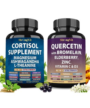 StrongVit Cortisol Supplement & Quercetin Complex Bundle (120 Capsules)