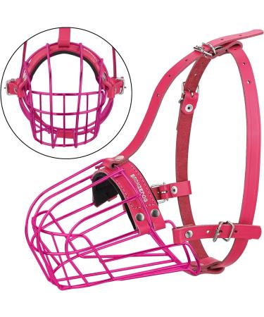BRONZEDOG Pitbull Dog Muzzle - Adjustable Metal Mask with Leather Straps for Large Dogs - Pink Amstaff Wire Basket Muzzle - Buy Online on GoSupps.com