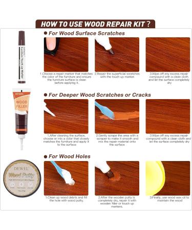 DEWEL Wood Furniture Repair Kit - Walnut Touch Up Markers & Fillers for Scratches Cracks and Restoration - Buy Online on GoSupps.com