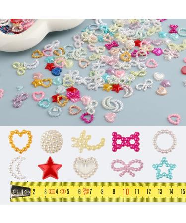 WLLHYF 480 Pcs 3D Nail Charms Assorted Colorful Multi Shapes Pearl Charms Heart Flower Bow Star Mixed Applique Cute Hollow Beads Manicure Decoration for Nail Art DIY Crafts Jewelry Accessories - Buy Online on GoSupps.com