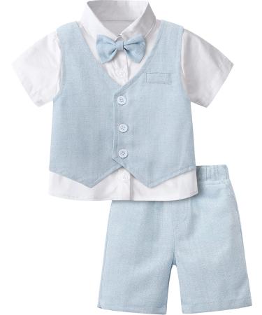mintgreen Baby Boy 3pcs Gentleman Suit Herringbone Wedding Christening Outfit Shirt & Waistcoat & Shorts 1-6 Years 4-5 Years Light Blue