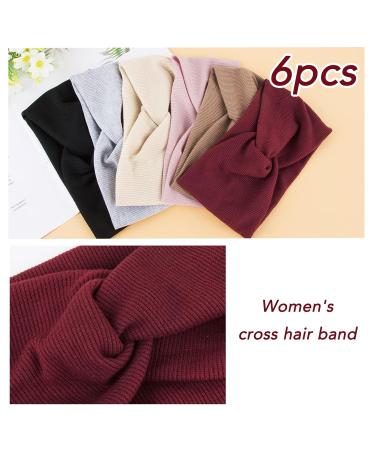 6PCS Elastic Headbands for Women - Summer Sports Headwraps with Bow in Black Gray Pink Beige Khaki & Wine Red - Buy Online on GoSupps.com