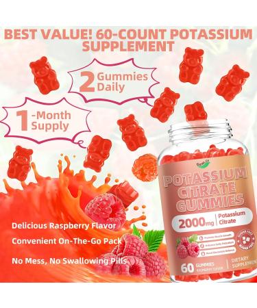 Potassium Citrate 2000mg, Potassium Gummies for Adults-Boost Muscle Growth & Immune Support - 60 Count Raspberry Flavor 60 Count (Pack of 1) - Buy Online on GoSupps.com