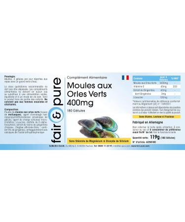 Fair & Pure Green-Lipped Mussel 400mg with Ginger Yucca & Vitamin E - High Dosage 180 Capsules from New Zealand | International Shipping Available - Buy Online on GoSupps.com