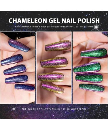 Chameleon Gel Nail Polish Set - Multichrome Color Changing Blue Green Purple Holographic Glitter - 7.5ml 3PCS - DIY at Home - Buy Online on GoSupps.com