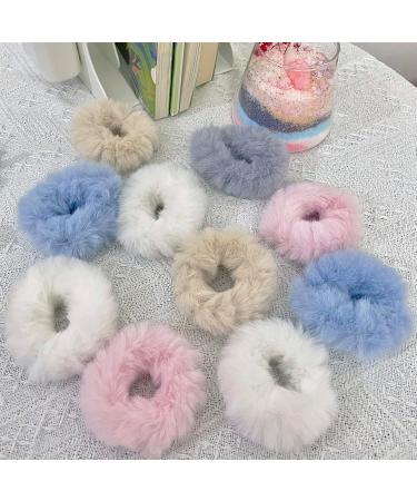 KEYRI 10 Pieces Hair Scrunchies Hair Bobbles for Women Girls Hairband Elastic Hair Ties Hair Scrunchy Soft Hair Bands Plush Faux Fur Rabbit Hair Ties Ponytail Hair Band (White+Pink+Blue+Grey+Khaki) - Buy Online on GoSupps.com