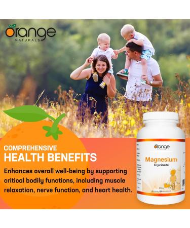 Orange Naturals - Magnesium Glycinate Supplement - 200mg 180 v-caps - For Healthy Bones Teeth Proper Muscle Function Pressure Relief & Promote Sleep Relaxation - Vegan - Highly Absorbable Form - Non GMO 180 count (Pack of 1) 200 mg - Buy Online on GoSupps.com