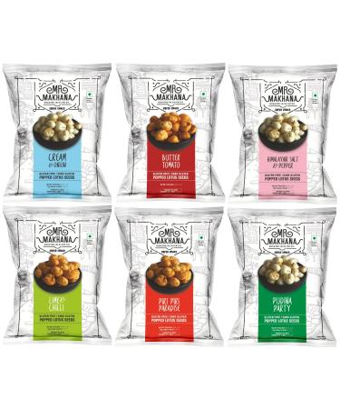 Mr. Makhana Roasted Makhana | Water Lily Seeds | Popped Lotus Seeds | Pack of 6 | (Original Variety Pack)
