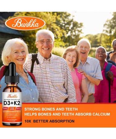 Bunkka Vitamin D3 K2 Liquid Drops - Maximum Strength 5000 IU with Organic MCT Oil & Omega 3 for Bones, Muscle, and Immune Support - Non-GMO & Vegan - Buy Online on GoSupps.com