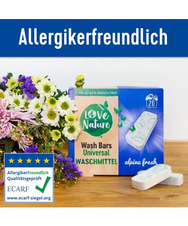 Love Nature Wash Bars - Eco-Friendly Universal Detergent 60 Pre-Dosed Bars (3 x 20) with Sustainable Packaging - Compact Natural Cleaning Power - Buy Online on GoSupps.com