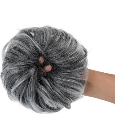 SARLA Messy Bun Hair Scrunchie for Women - Curly Wavy Updo Ponytail Extension in Black mix Gray & White Tips - Buy Online on GoSupps.com