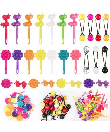 84 Pieces Self Hinge Hair Barrettes and 17mm Ball Bubble Ponytail Holders Colorful Elastic 80s 90s Assorted Hair Clip Pins Accessories Set for Girls
