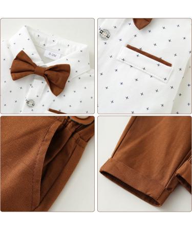 Baby Boy Gentleman Suit 3pcs Set | Formal Tuxedo Romper, Suspender Pants, Beret Hat | White | 12-18 Months - Buy Online on GoSupps.com
