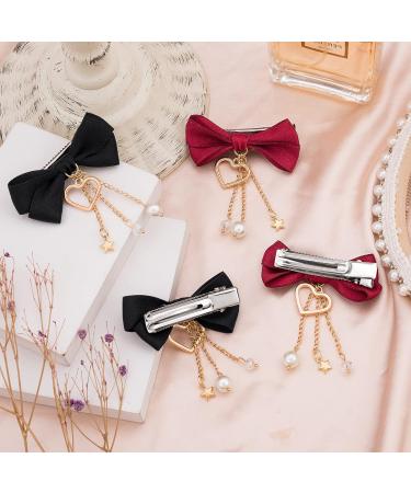 PAGOW Lolita Bow Hair Clips with Small Stars & Heart Pendant - Red & Black Barrettes for Teens & Women - Buy Online on GoSupps.com