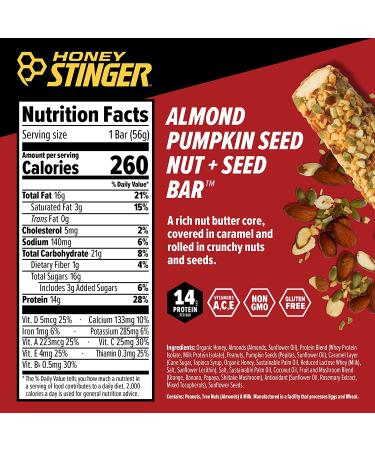 Honey Stinger Nut + Seed Bar | Almond Pumpkin Seed | Protein Packed Food for Exercise  Endurance  Performance and Recovery | Sports Nutrition Snack Bar for Home & Gym  Post Workout | Box of 12 - Buy Online on GoSupps.com