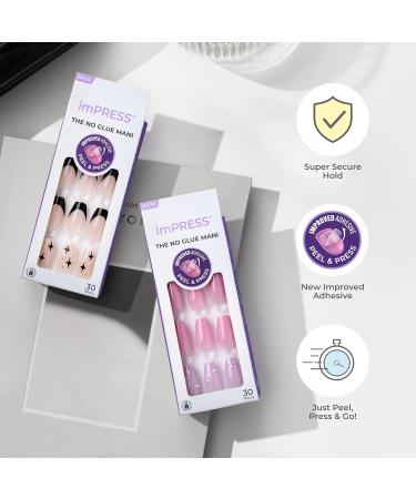 KISS imPRESS No Glue Mani Press-On Nails - Ballerina Coffin Shape Neutral/Green Medium Size 30 Nails + Accessories - Shop Internationally - Buy Online on GoSupps.com