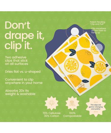 Harps&Seb Reusable Swedish Dishcloths Super Absorbent 6 Pack with Hanging Clips - Odorless Non Scratch Cellulose & Cotton Dish Towels for Kitchen - Washable & Eco-Friendly - Give Me Lemons - Buy Online on GoSupps.com