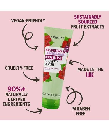Creightons Body Bliss Raspberry and Pomegranate Shower Scrub (250 ml) - Revitalise Your Senses & Boost Your Energy with Juicy Extracts of Raspberry & Pomegranate Vegan Friendly - Buy Online on GoSupps.com