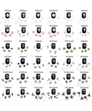 Lofuanna 180 Pcs Cross Nail Charms - 3D Chrome Goth Nail Accessories | 36 Styles Rhinestones & Metal Decorations for Unique Nail Art - Buy Online on GoSupps.com