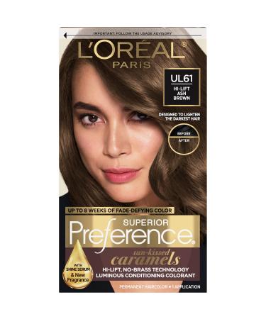 L'Oreal Paris Superior Preference Fade-Defying + Shine Permanent Hair Color  UL61 Ultra Light Ash Brown  Pack of 1  Hair Dye Blacks & Browns UL61 Hi-Lift Ash Brown 1 Count (Pack of 1)