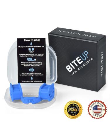California Designed BITEUP Jawline Exerciser - Tone & Strengthen Face & Neck Muscles - FDA Food Grade Silicone - Beginner Blue - Buy Online on GoSupps.com