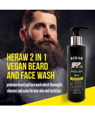 Heraw Premium Beard Care Set - Nourishing Beard Oil & 2-in-1 Facial Cleanser | Softer Beards & Clear Skin | 30ml + 200ml | Best Men's Grooming Products - Buy Online on GoSupps.com