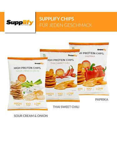 Supplify Protein Chips - Sour Cream & Onion - Healthy Protein Snack for Weight Loss & Muscle Building (12x50g Pack) - Buy Online on GoSupps.com