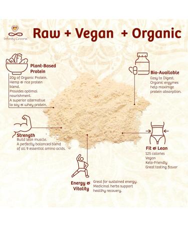 Infinity Organic Plant Based Protein Powder | Vegan Hemp & Brown Rice Protein | Enzymes & Nopal Cactus | Sugar Free Soy Free Non-GMO (580g - Buy Online on GoSupps.com