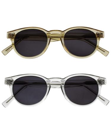 Opulize ROX 2-pack Super Stylish Transparent Gold Clear Women Men's Sonnen-Reading Showls UV400 Round reading aid SS89-9C +3.00 +3.00 Dioptries - Buy Online on GoSupps.com