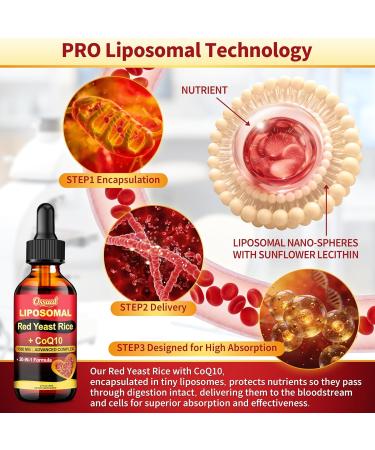Liposomal Red Yeast Rice with CoQ10 Drops 1500mg, 20-in-1 with 400mg CoQ10 Cholesterol & Heart Formula with Citrus Bergamot, Astaxanthin, Vegan, Citrinin-Free | 2 Fl OZ 2 Fl Oz (Pack of 1) - Buy Online on GoSupps.com