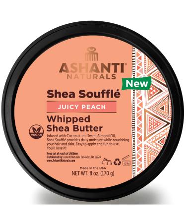 Ashanti Naturals Scented Whipped Shea Butter for Skin | African Body Butter for Women w/Coconut  Almond Oil (Juicy Peach Souffle  8 oz)