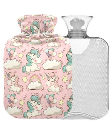 Naanle rainbow unicorn hot water bottle with reference transparent hot water bottle 1l of warm head for handfeers Warmer pain relief heat and cold therapy