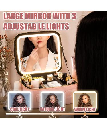 LED Lighted Makeup Travel Bag with Adjustable Dividers - Portable & Waterproof Organizer Case with Mirror - Pink - Buy Online on GoSupps.com