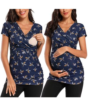 Love2Mi Maternity Nursing Shirt Short Sleeve V-Neck Breastfeeding T-Shirt Pregnancy L Flower 95
