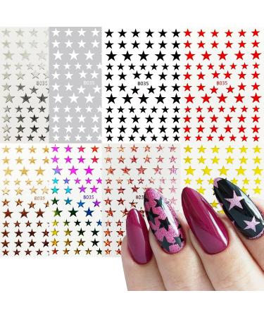 8 Sheets Star Nail Art Stickers Colorful Stars Decals 3D Self-Adhesive Slider Glitter Manicure Accessories DIY Nail Art Decoration for Women Girls