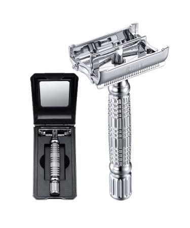 Baili Butterfly Open Double Razor Hobel Stainless Steel Wet Razing For Barber Bart Bikini Axis Hair removal men and women with mirrored travel case Bd179 Silver Butterfly Br179t - short handle - Buy Online on GoSupps.com