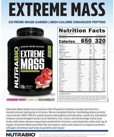 NutraBio Extreme Mass Gainer Protein Powder 53G Protein Clean Weight Gainer Increase Muscle Mass Full Spectrum Amino Acid - Vanilla 6 Pound Vanilla 6 Pound (Pack of 1) - Buy Online on GoSupps.com