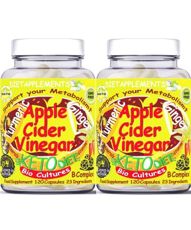 2 Bottles (240 Capsules) Raw Unfiltered Apple Cider Vinegar with The Mother Turmeric 1400mg Ginger Black Cayenne Pepper Bio Cultures. 2775mg/serving. Metabolism Vitamins & Minerals Complex. (2)